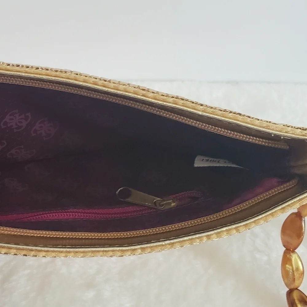 Guess Gold One Starry Night Metal Metallic Mesh Clutch Wristlet Purse